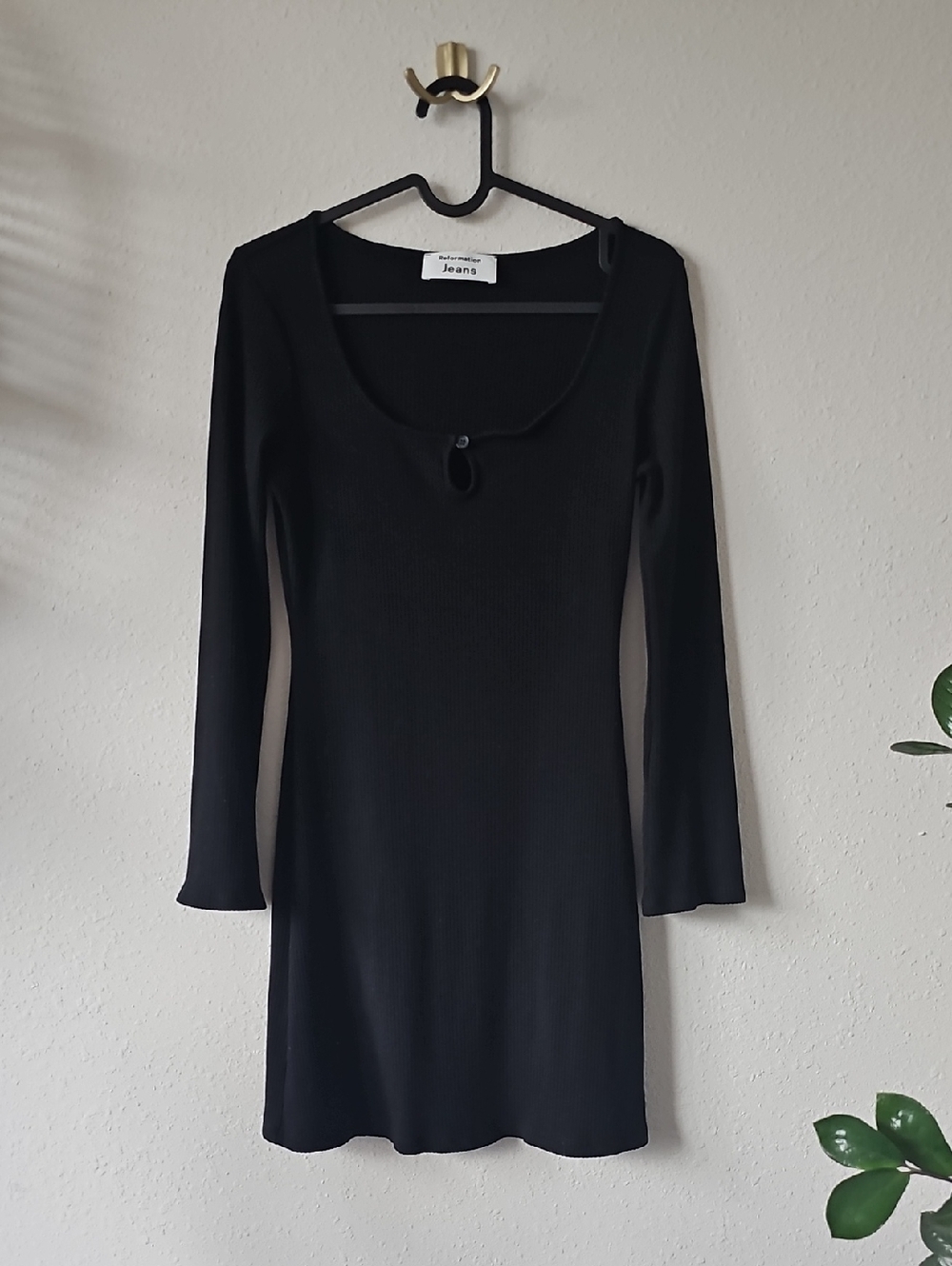 Reformation Elias Knit Black Long Sleeve Scoop Neck Mini Dress - Picture 5 of 10